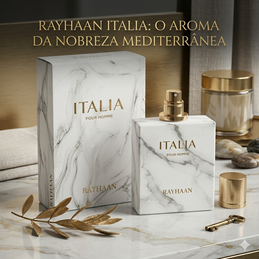 Frasco de perfume Rayhaan Italia Rayhaan Original da Luxos do Oriente, com frasco elegante e rótulo visível.
