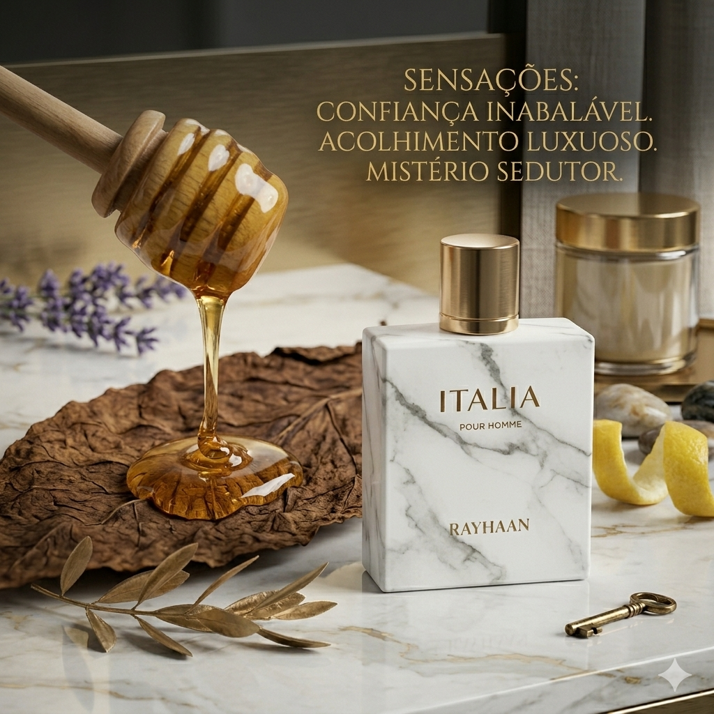 Frasco de perfume Rayhaan Italia Eau de Parfum Rayhaan Original, fragrância luxuosa da Luxos do Oriente, com design elegante.