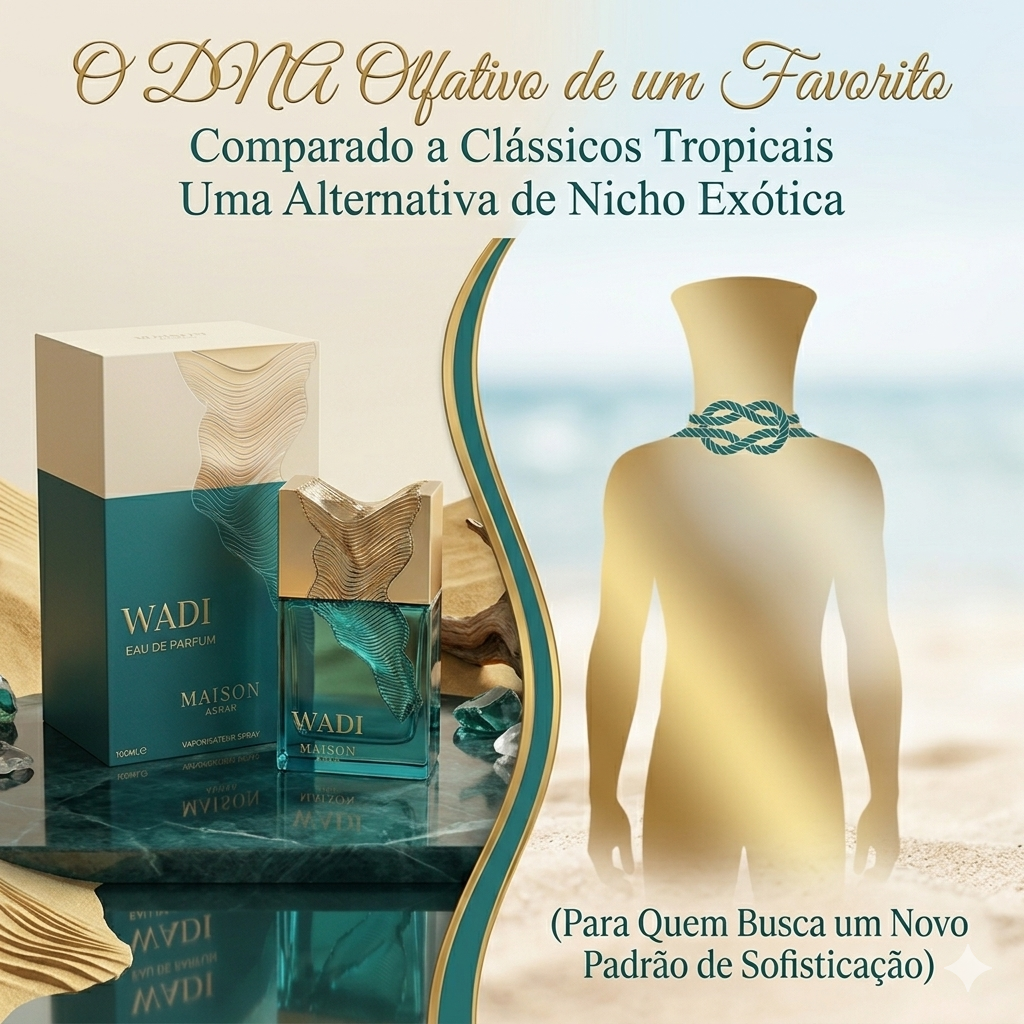 Frasco de Eau de Parfum Wadi da Maison Asrar, com design elegante e rótulo distintivo, da marca Luxos do Oriente.