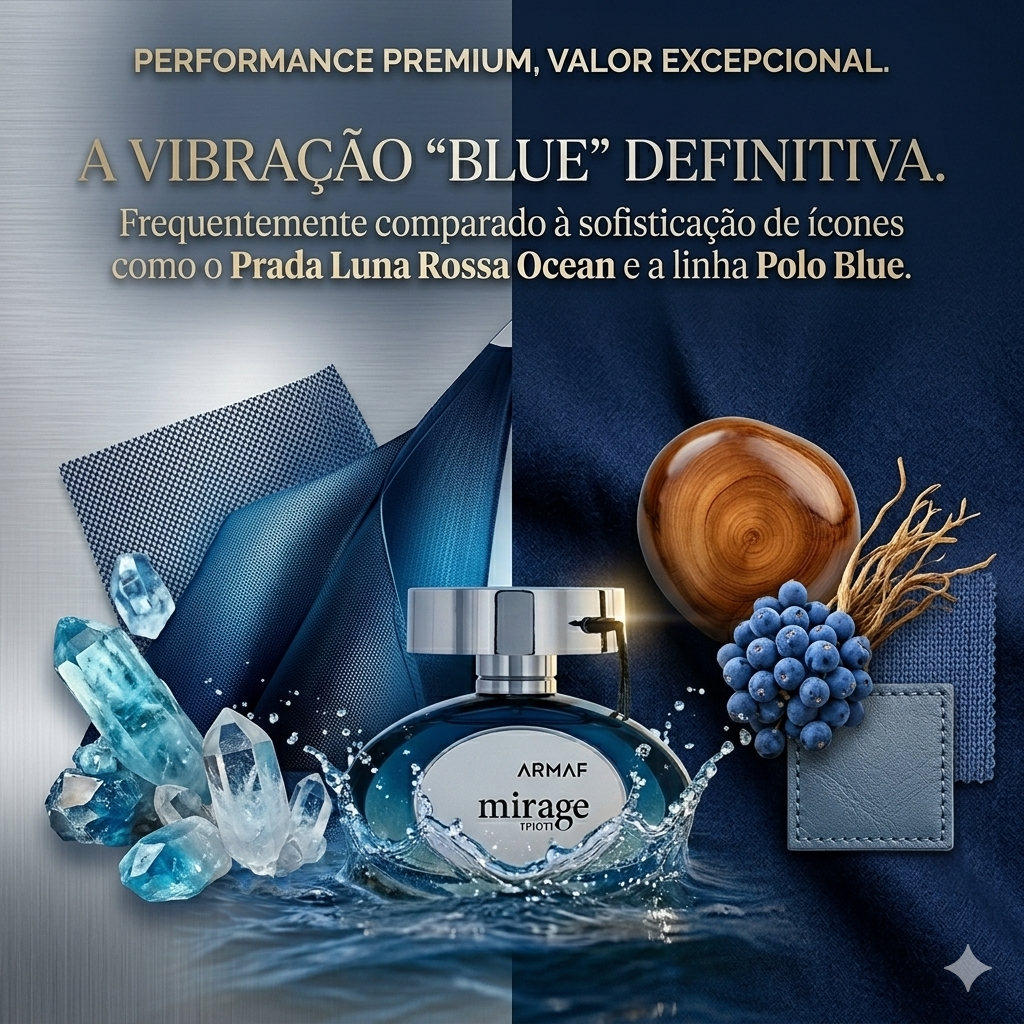 Frasco de perfume Eau de Parfum Mirage Man da Armaf, com design elegante e rótulo visível, sobre fundo neutro.