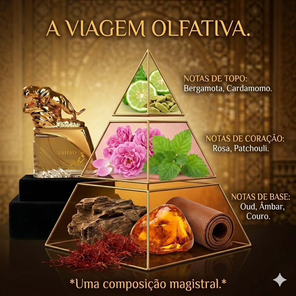 Fahad Regal Eau de Parfum Arabiyat Prestige de Luxos do Oriente, frasco elegante com detalhes dourados e aroma sofisticado