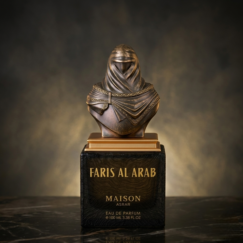 Faris Al Arab Eau de Parfum by Maison Asrar Original in a decorative bottle with intricate design elements.