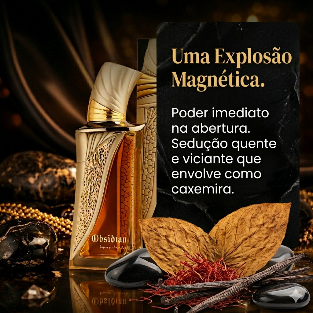 Frasco de perfume Obsidian da Luxos do Oriente, Extrait de Parfum French Avenue, com design elegante e rótulo preto.