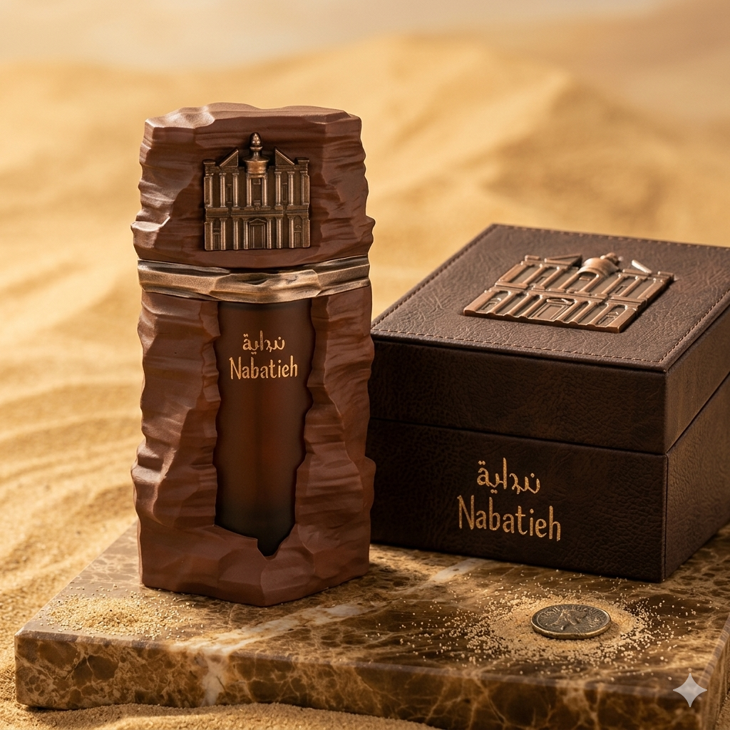 Frasco de perfume Nabatieh da Luxos do Oriente, Extrait de Parfum French Avenue, com design elegante e detalhes sofisticados