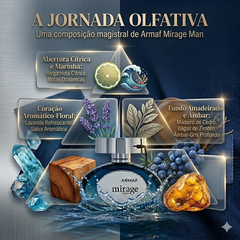 Frasco de Eau de Parfum Mirage Man da Armaf, perfume masculino com embalagem elegante e design sofisticado.