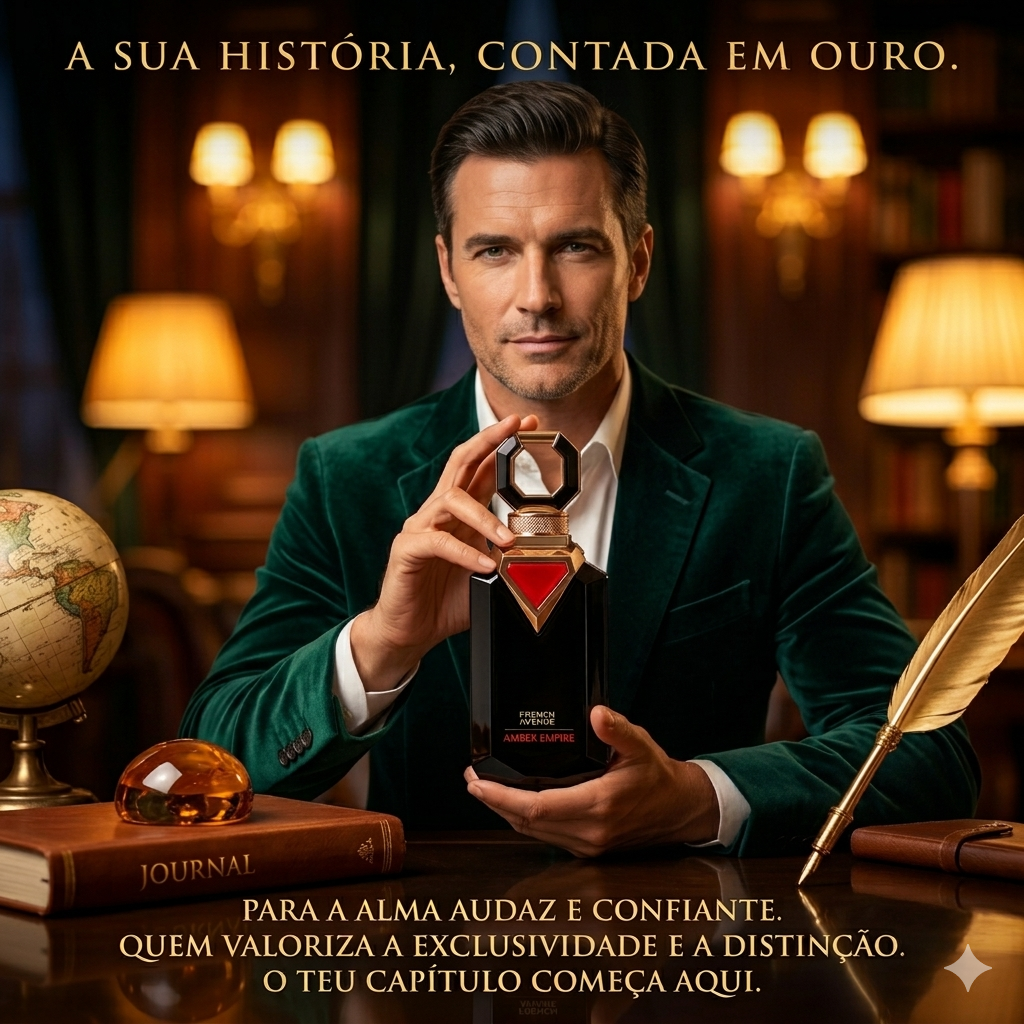 Vela Amber Empire da Oud de Ouro, com embalagem dourada elegante, destacando-se com design sofisticado e detalhes dourados