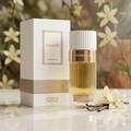 Frasco de Eau de Parfum Zenith Vanilla da Luxos do Oriente, com design elegante e detalhes dourados, refletindo sofisticação e aroma suave.