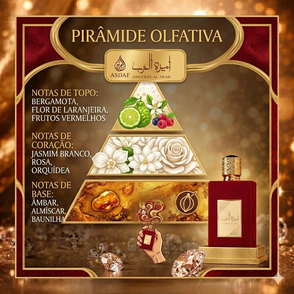 Frasco de 100ml de Ameerat Al Arab Asdaf Lattafa, perfume original da marca Oud de Ouro, com design elegante e tampa dourada.