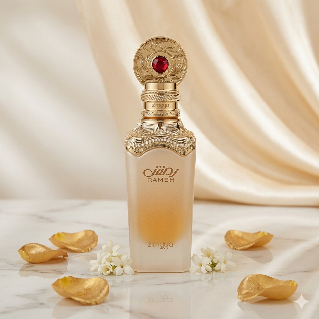 Perfume Ramsh Diva Eau de Parfum Zimaya Original da Luxos do Oriente, frasco elegante com detalhes refinados.