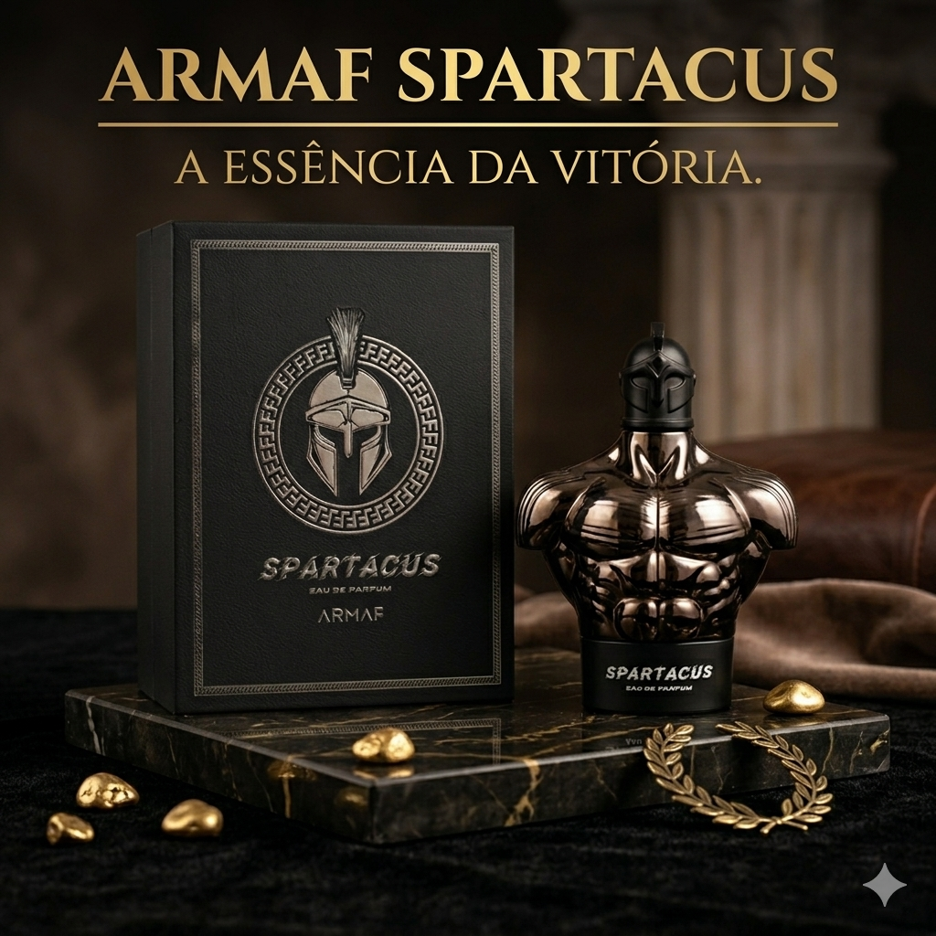Perfume Spartacus Eau de Parfum da Armaf, frascos elegante com design clássico e detalhes dourados, ideal para ocasiões especiais.