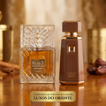 Pacote Khamrah Qawa e Liquid Brun da Luxos do Oriente, produtos de beleza com embalagens visíveis na imagem.