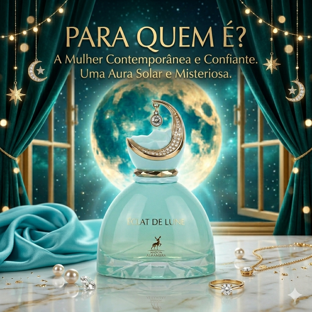 Frasco de perfume Éclat de Lune da Maison Alhambra Original, com design elegante e detalhes sofisticados, para fragrância refinada.