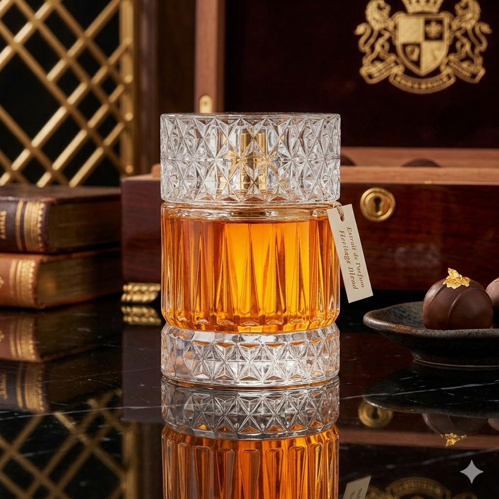 Extrait de parfum Sharaf Blend Zimaya da Luxos do Oriente, frasco elegante com detalhes dourados e rótulo na frente.