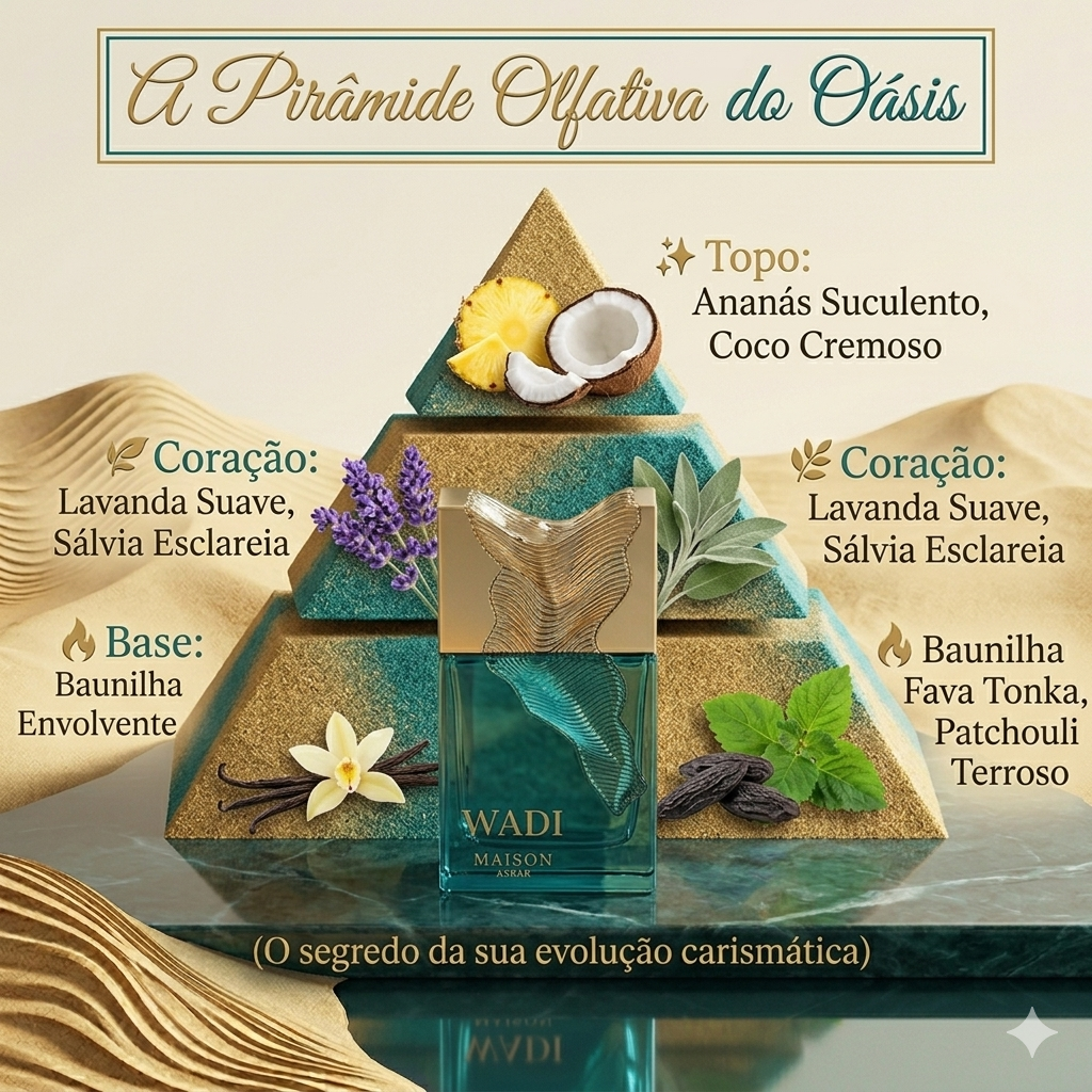 Frasco de Eau de Parfum Wadi da Maison Asrar, fragrância elegante com design refinado, da marca Luxos do Oriente.