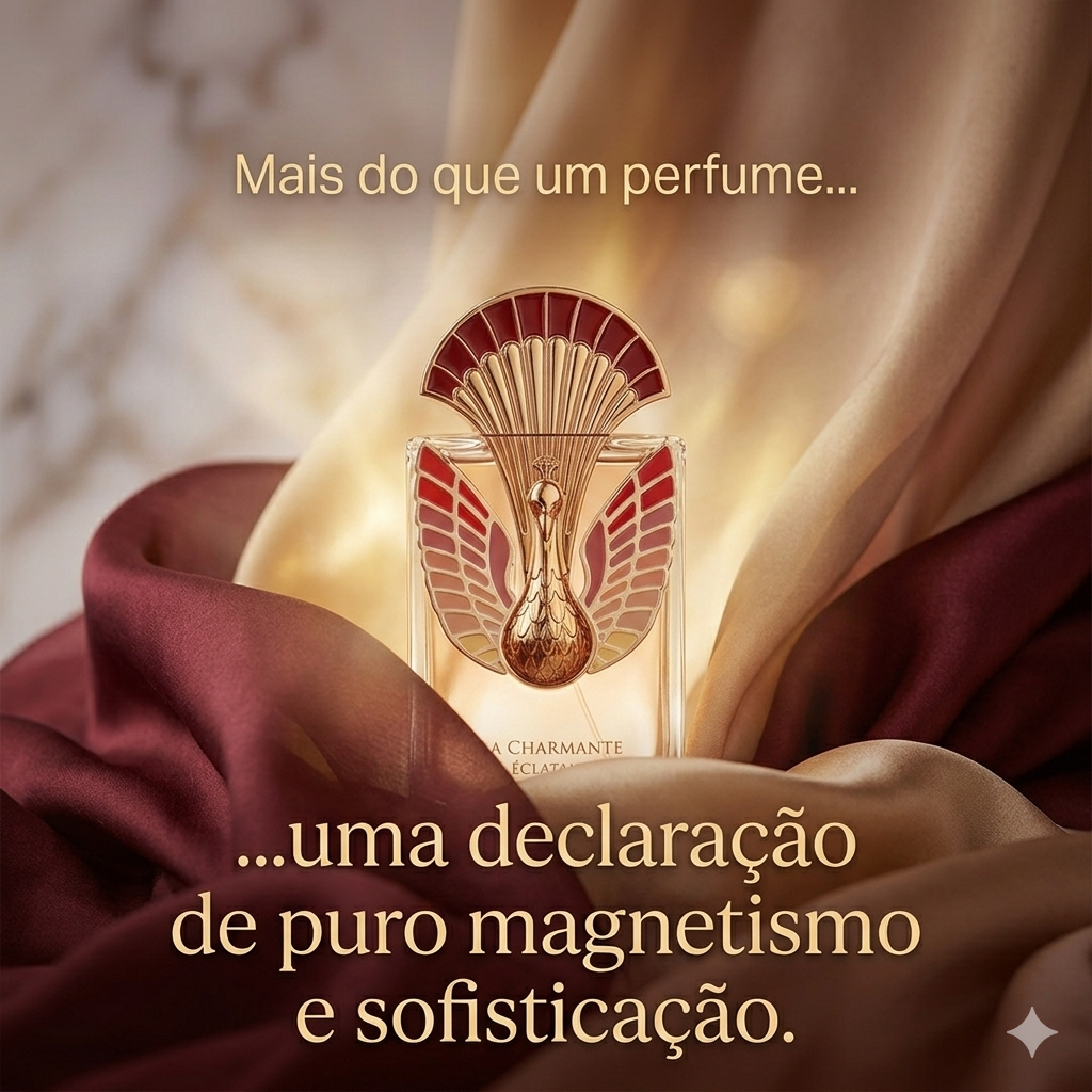 Frasco de perfume La Charmante Éclatant da Maison Alhambra, fragrância luxuosa e elegante, com detalhes dourados e design sofisticado.