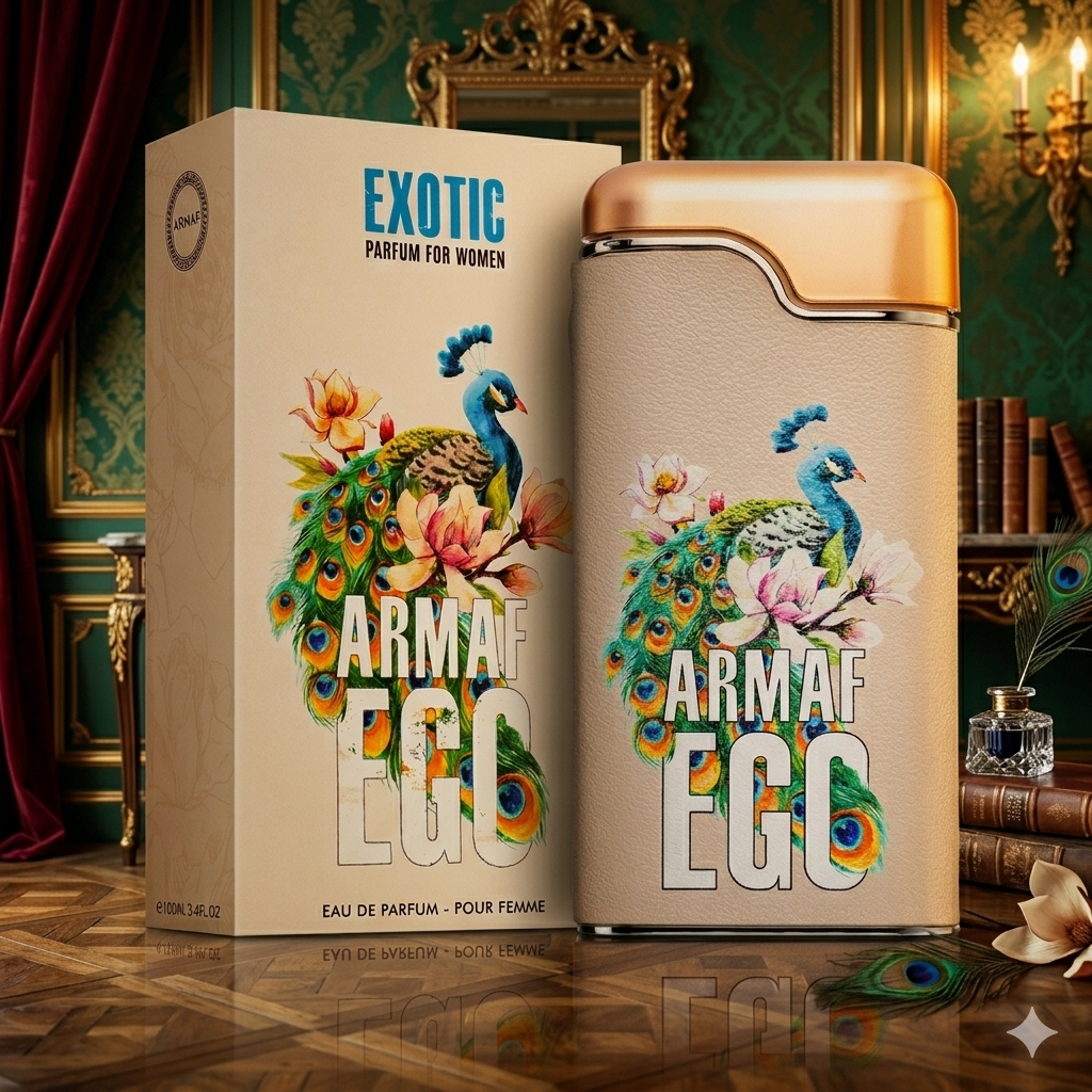 Ego Exotic Eau de Parfum da Armaf, frasco elegante com design sofisticado, destaque para a fragrância luxuosa e aroma exótico.