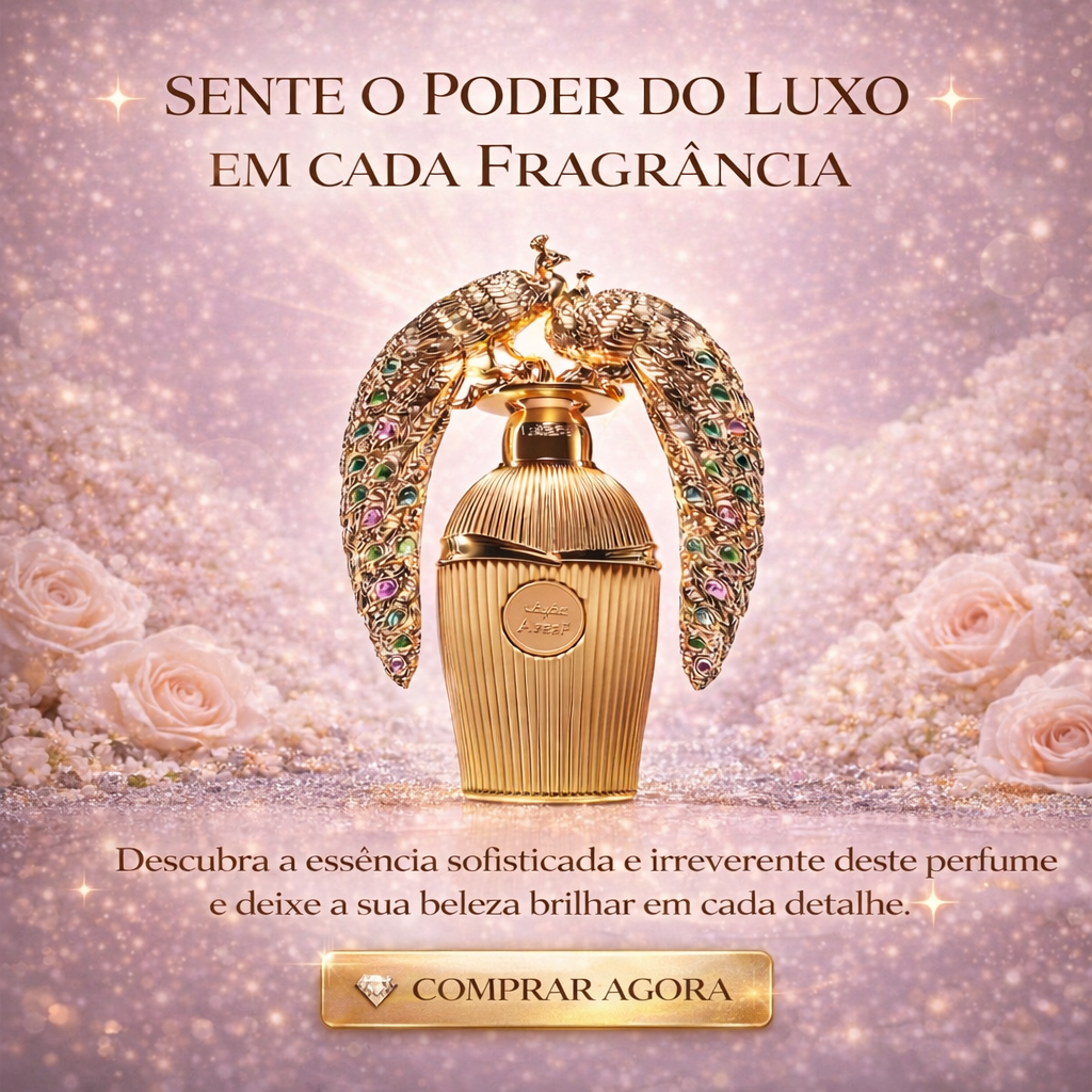 Lattafa Original Afeef perfume bottle with elegant design and gold accents, showcasing the Oud de Ouro brand.