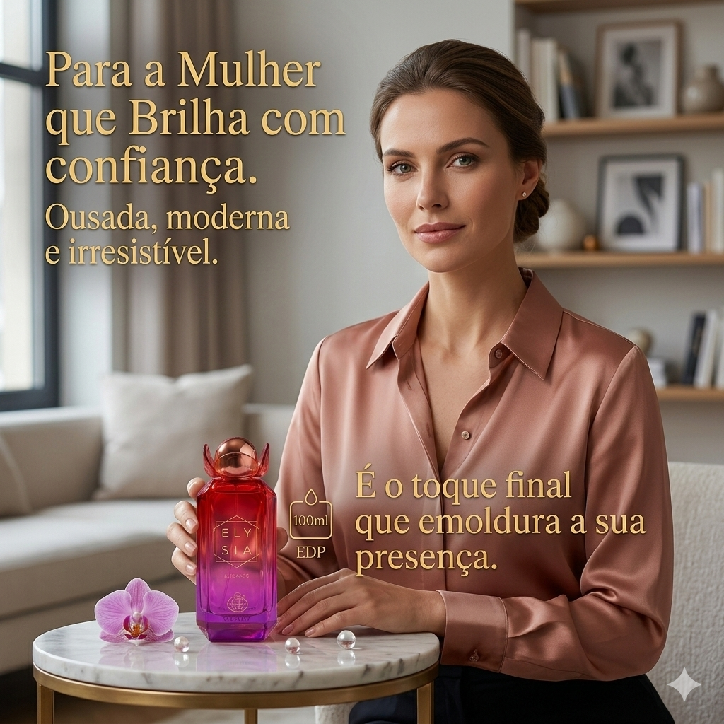 Elysia Elegance Eau de Parfum bottle by Luxos do Oriente, showcasing an elegant design and floral fragrance notes.