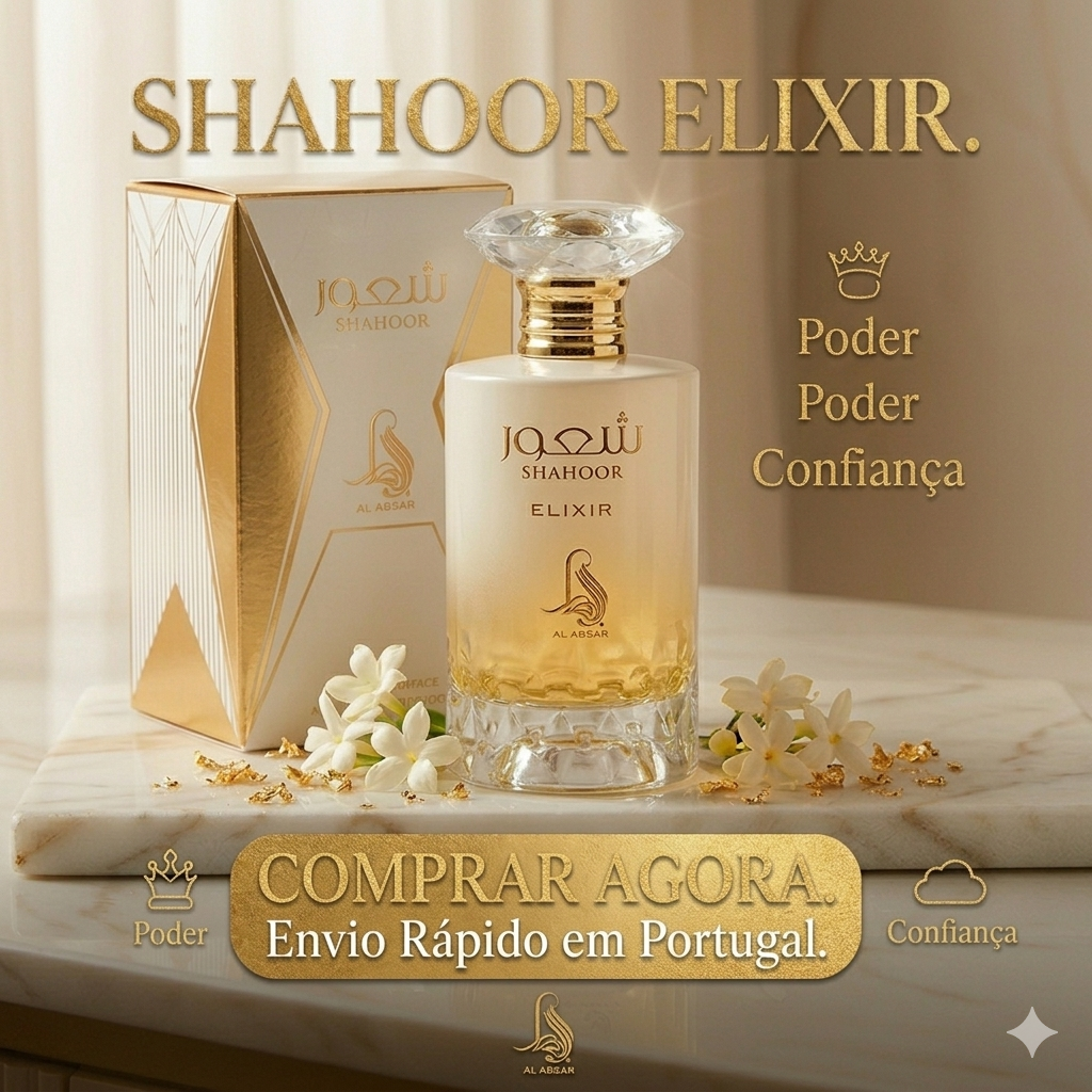 Frasco de Eau de Parfum Shahoor Elixir da Fragrance World Original, com design elegante e rotulado da Luxos do Oriente.