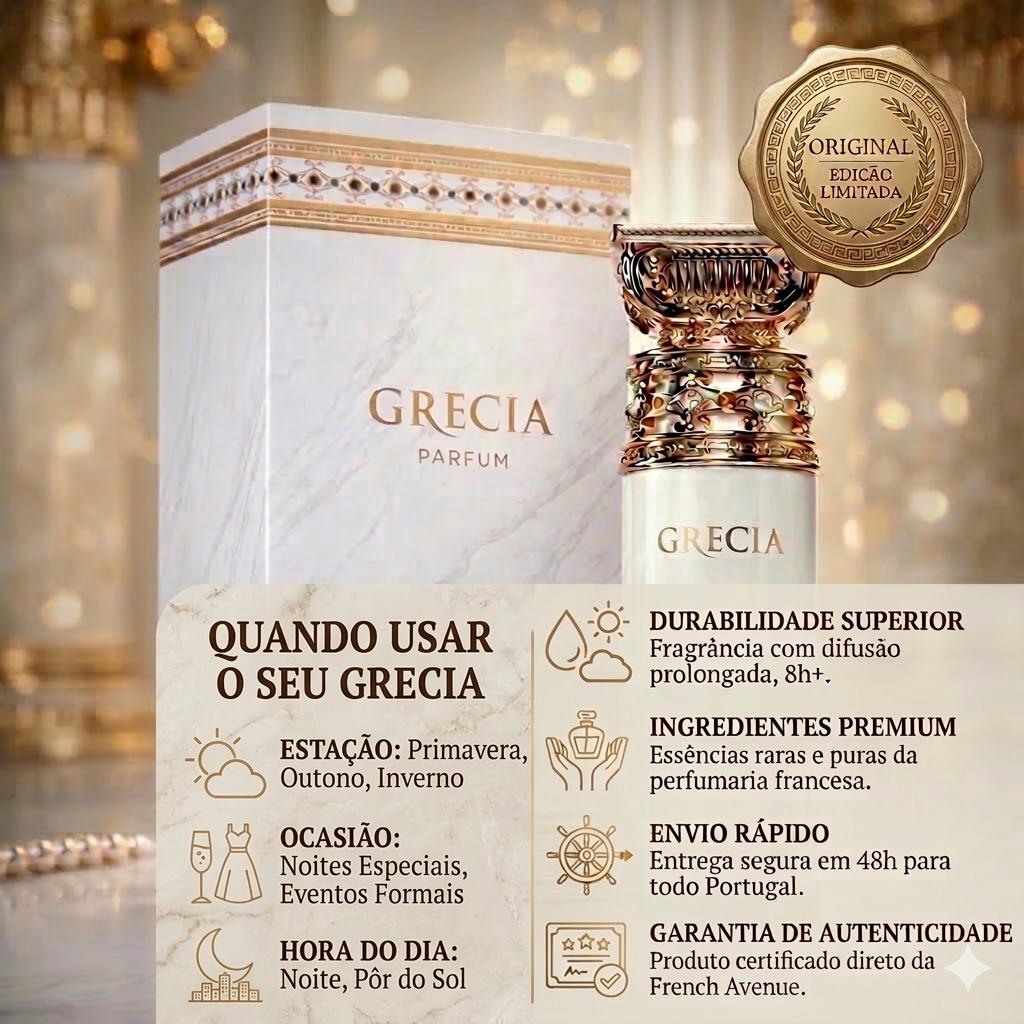 Vaso de perfume Oud de Ouro Grécia – French Avenue Original com frasco de vidro e embalagem elegante