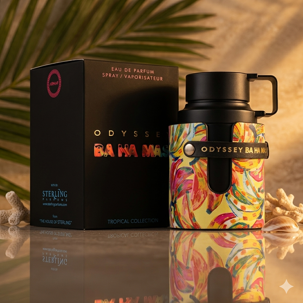 Eau de Parfum Odyssey BA-HA-MAS da Armaf, frasco elegante com design sofisticado, para uma fragrância luxuosa e envolvente.