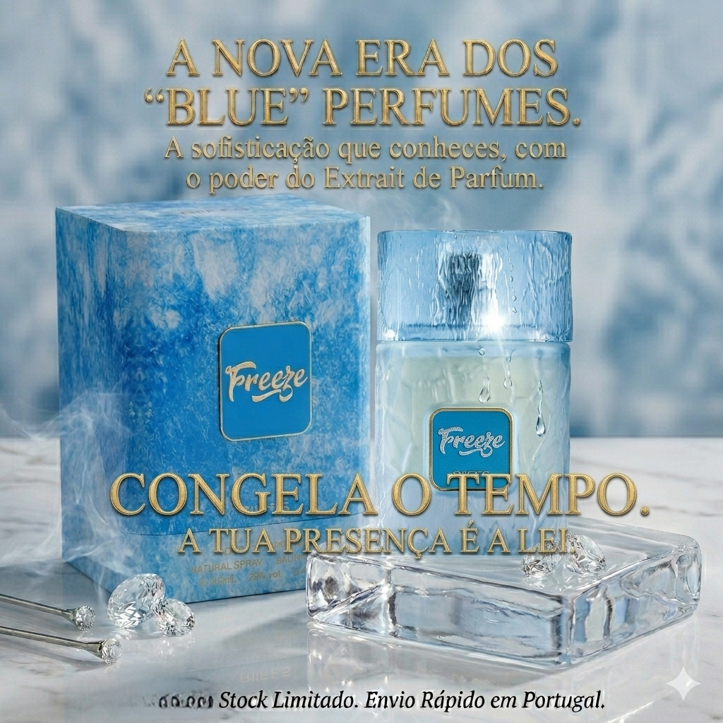 Frasco de perfume Freeze da Luxos do Oriente, extrato de parfum Riifs Original, com embalagem elegante e design sofisticado