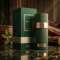 Frasco de perfume Zenith Santal Eau de Parfum da Luxos do Oriente, com design elegante e rótulo detalhado, sobre fundo neutro.