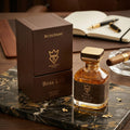 Frasco de perfume Boss Life Extrait de Parfum Bujairami da Luxos do Oriente, com detalhes do frasco e embalagem elegante.