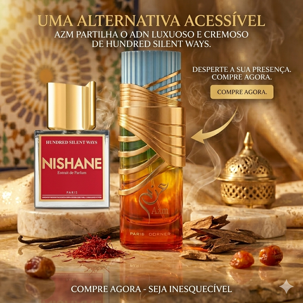 Frasco de perfume Eau de Parfum Luxos do Oriente AZM Paris Corner Original, embalagem elegante e design sofisticado.