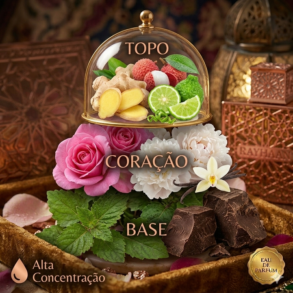 Frasco de Eau de Parfum Rayhaan Divine Original da Luxos do Oriente com design elegante e tampa dourada.