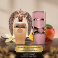 Conjunto de produtos Afeef e Yara Elixir da marca Luxos do Oriente, com frascos de óleo e embalagem de produtos naturais.