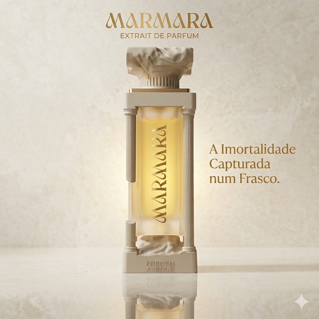Frasco de perfume Marmara Extrait de Parfum French Avenue da marca Luxos do Oriente, com design elegante e rótulo detalhado.