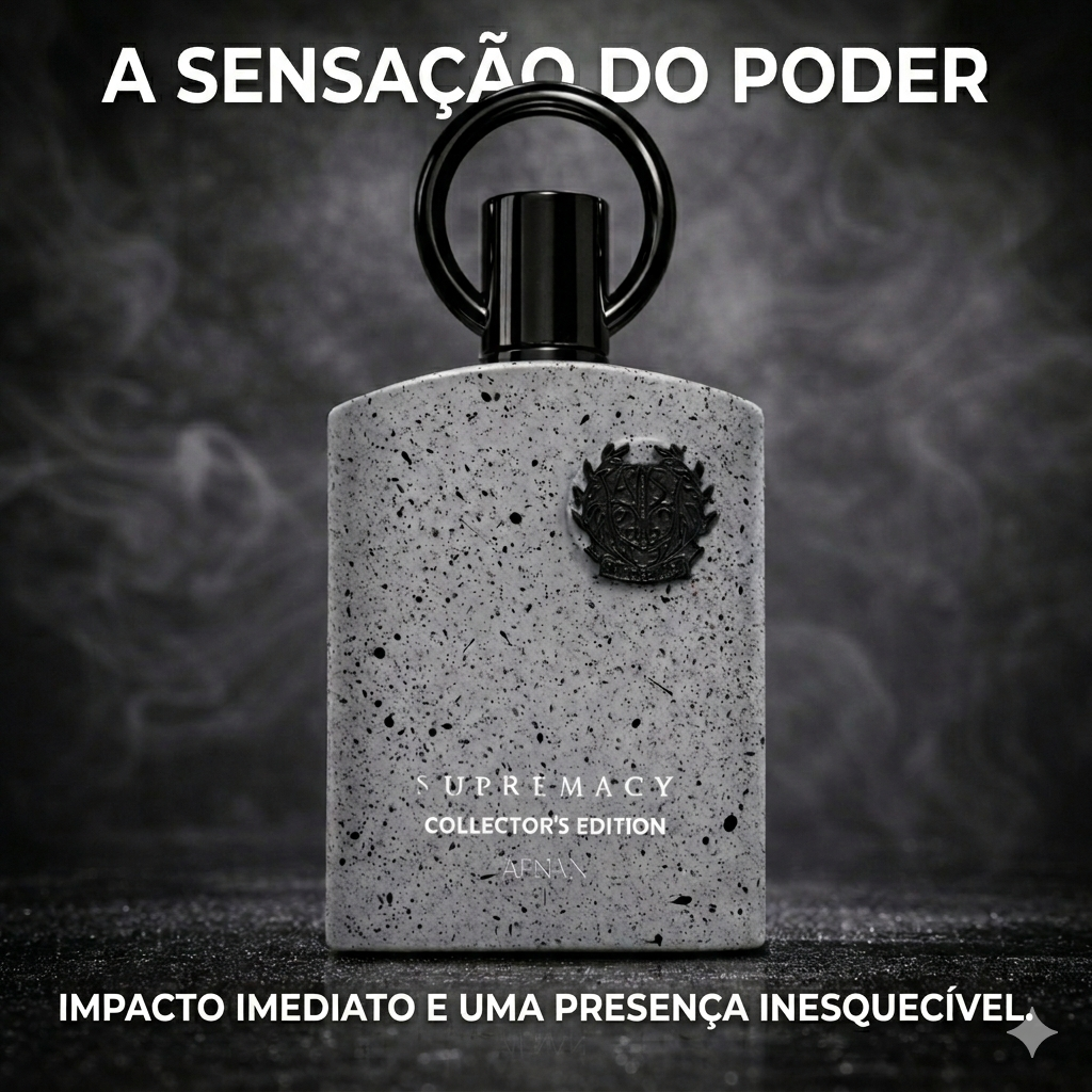 Supremacy Collector’s Edition fragrance by Afnan, elegantly packaged with a luxurious design from Luxos do Oriente.