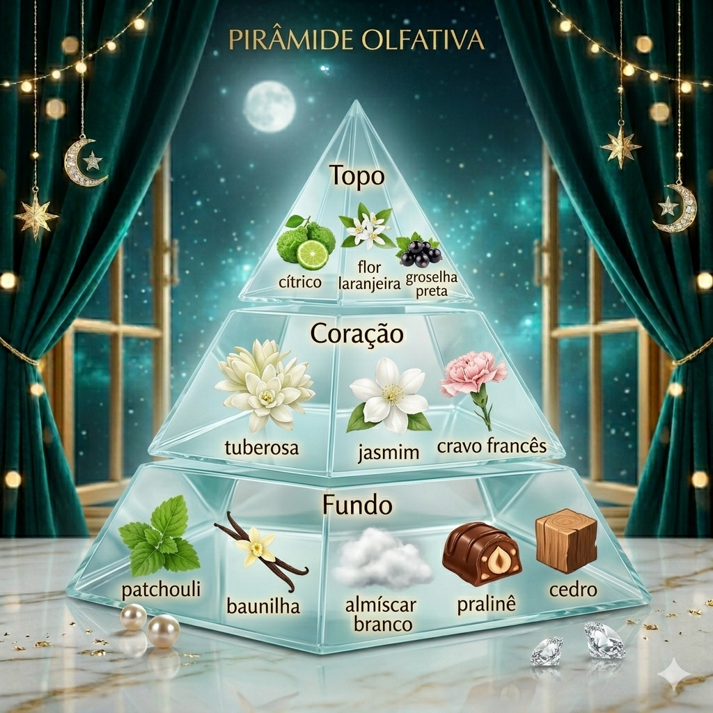 Frasco de Eau de Parfum Éclat de Lune da Maison Alhambra, com design elegante e detalhes sofisticados.