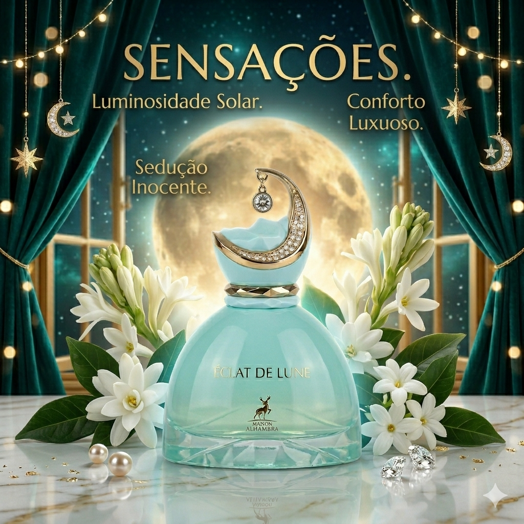 Frasco de perfume Éclat de Lune da Maison Alhambra Original, embalagem elegante do Eau de Parfum Luxos do Oriente.