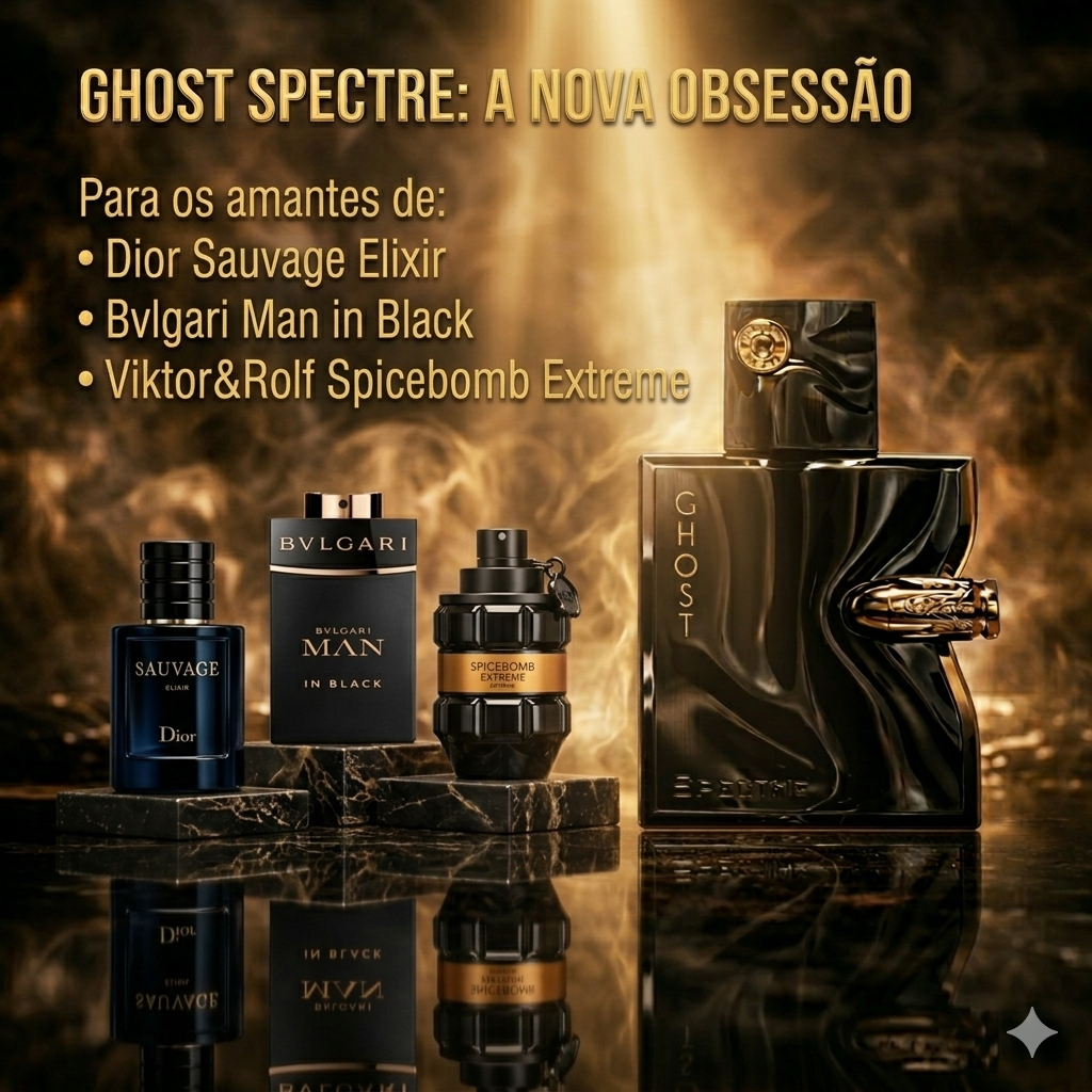 Frasco do perfume Oud de Ouro Spectre Ghost – French Avenue, embalagem elegante com detalhes dourados e rótulo do produto.