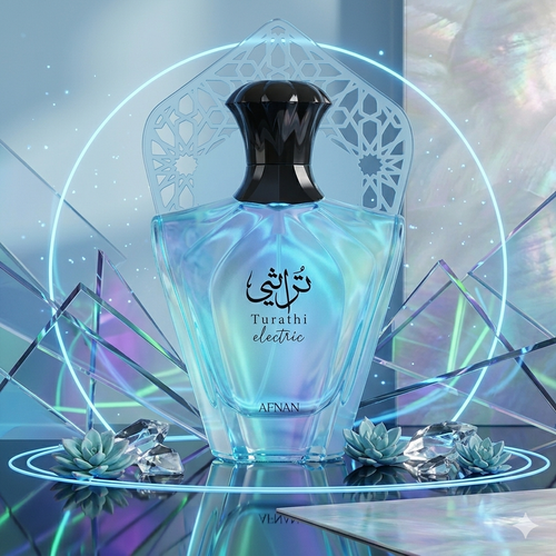 Perfume Afnan Original Turathi Electric Eau de Parfum, frasco elegante com detalhes dourados e logotipo Luxos do Oriente.