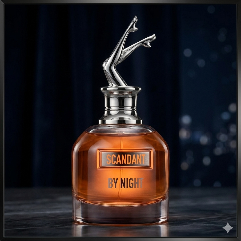 Frasco de perfume Scandant By Night Eau de Parfum da Fragrance World Original, com design elegante e detalhes dourados.