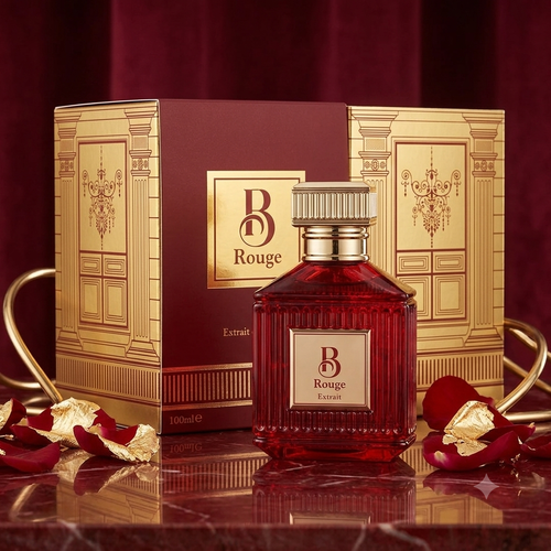 Frasco de perfume Barakkat Rouge 540 Extrait de Parfum da Luxos do Oriente, com embalagem elegante e fragrância sofisticada.