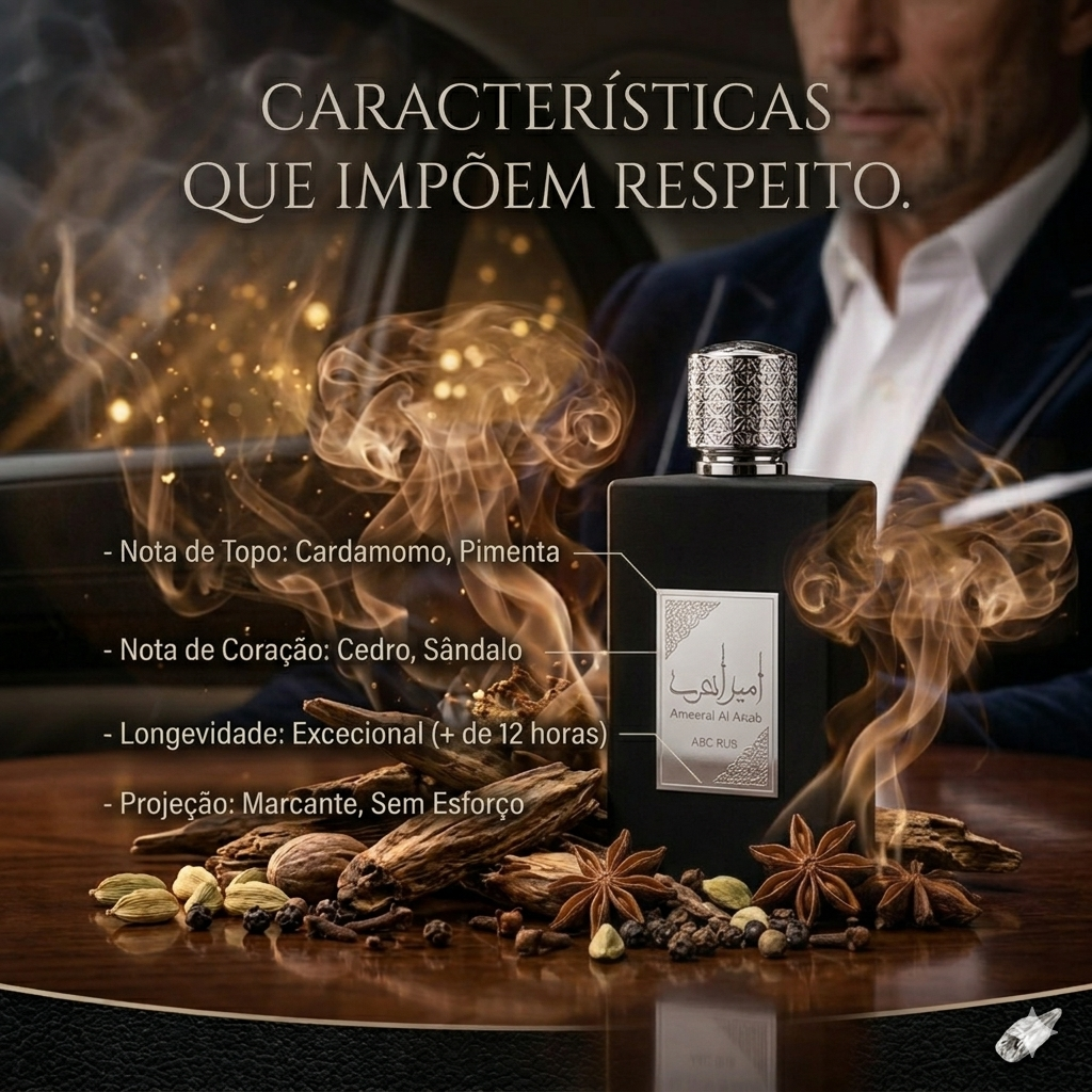 Frasco de perfume Oud de Ouro Ameer Al Arab - Lattafa Original, com design elegante e fragrância intensa de oud.