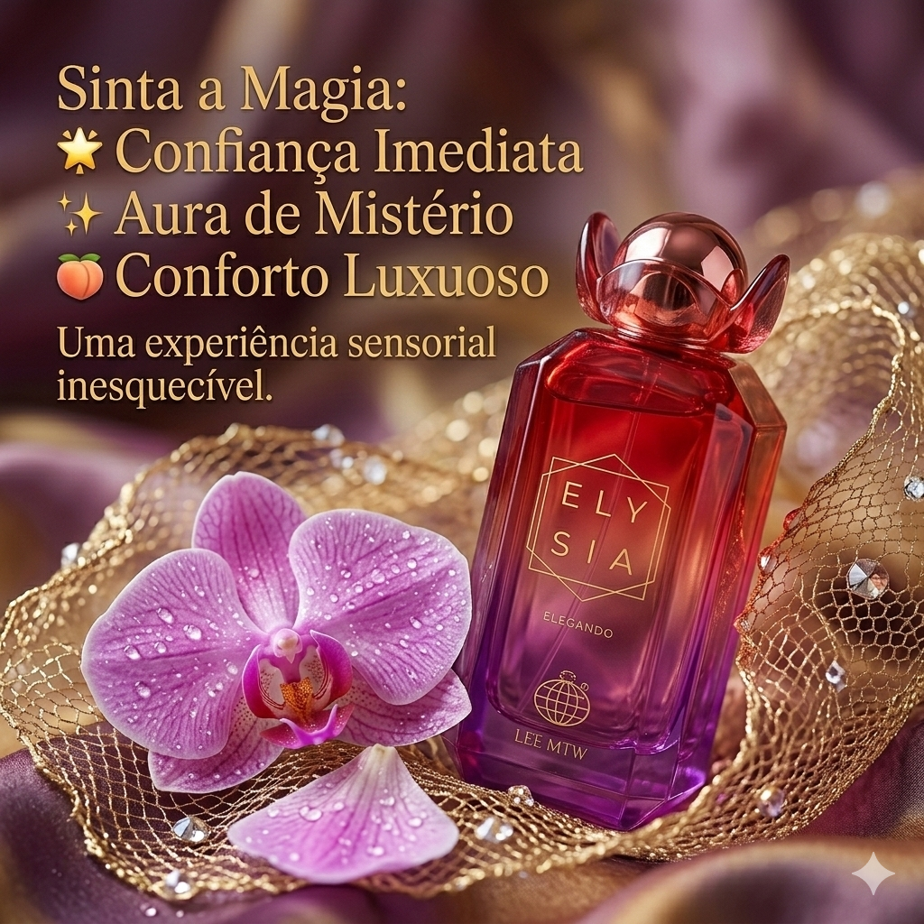 Elysia Elegance Eau de Parfum bottle with elegant design, showcasing Luxos do Oriente brand fragrance.