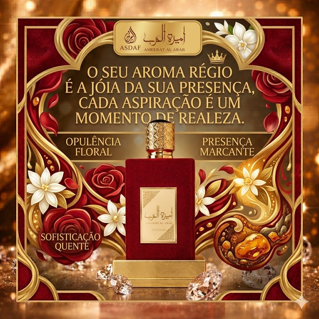 Frasco de perfume Ameerat Al Arab Asdaf Lattafa Oud de Ouro de 100ml, com aroma oriental e elegante em embalagem transparente