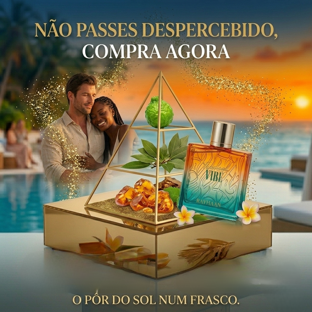 Frasco de Eau de Parfum Rayhaan Tropical Vibe da Luxos do Oriente com design elegante e rótulo visível, refletindo um aroma exótico.