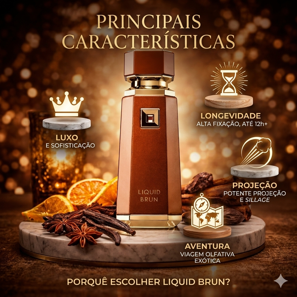 Liquid Brun by Oud de Ouro in a sleek bottle, showcasing a rich, deep brown liquid with a stylish label.