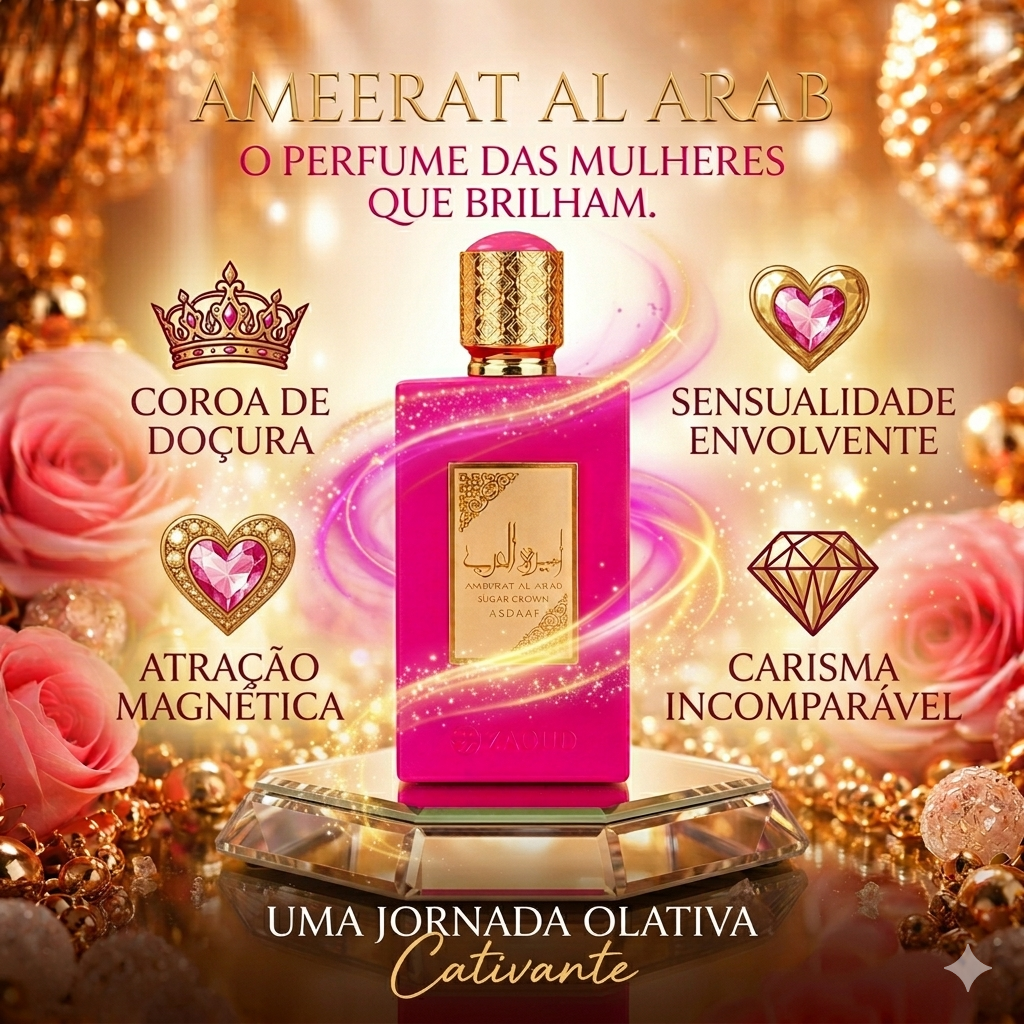 Coroa de açúcar Ameerat Al Arab de Lattafa Original com detalhes dourados, perfumada por Oud de Ouro.