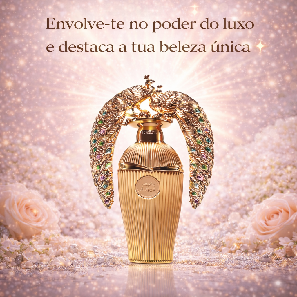 Lattafa Original Afeef fragrance bottle with elegant design, showcasing Oud de Ouro branding and rich color tones.