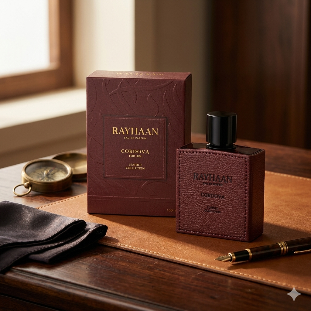 Frasco de perfume Rayhaan Cordova - Eau de Parfum Rayhaan Original, embalagem elegante da marca Luxos do Oriente