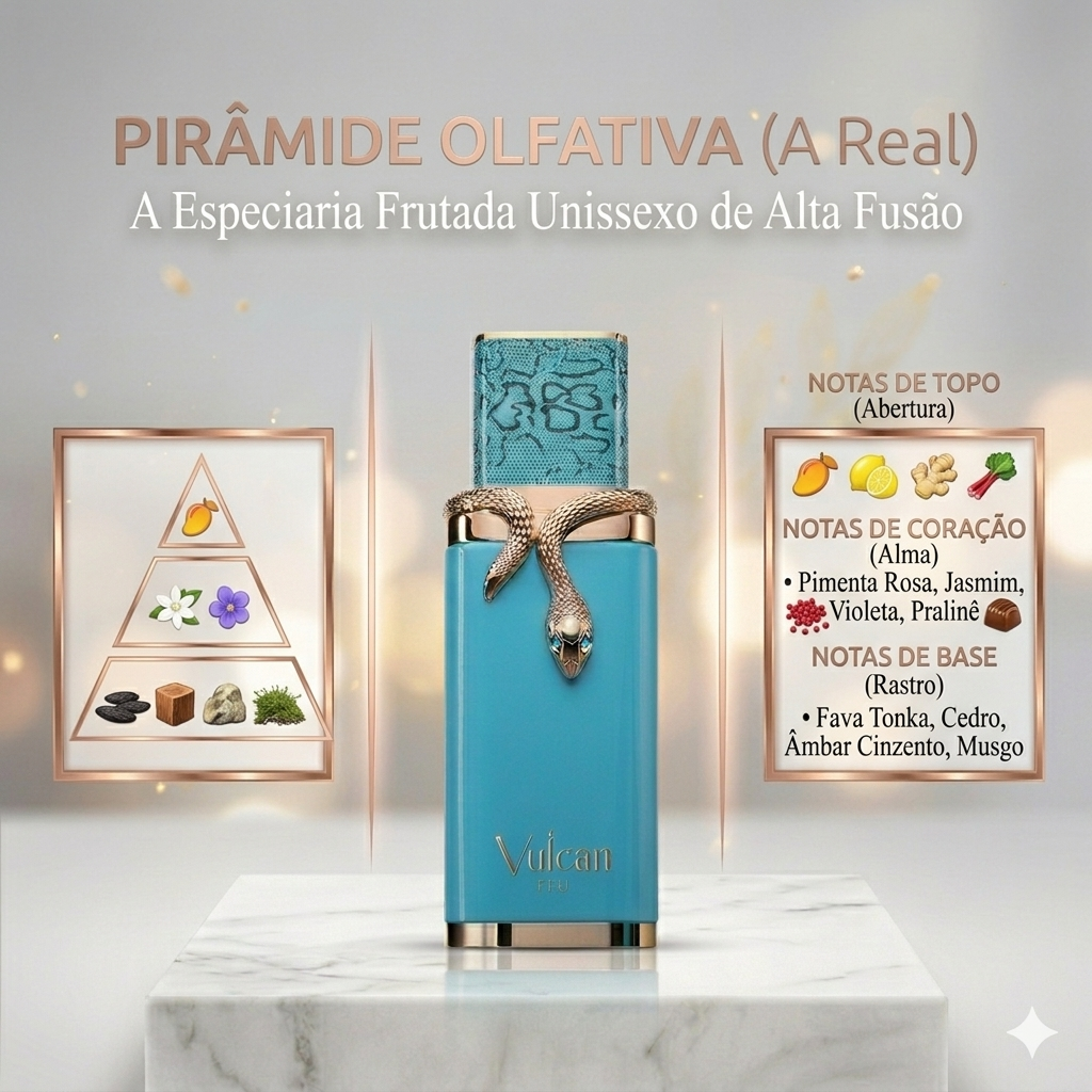 Vulcan Feu – French Avenue Original, perfume Oud de Ouro com embalagem elegante, detalhes do frasco em vidro e rótulo.